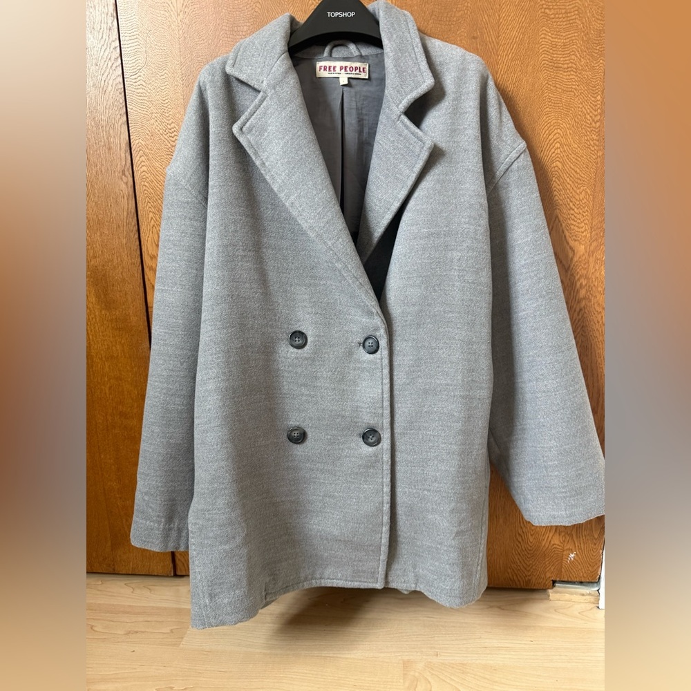FREE-PEOPLE Gray Double-Breasted Women's Coat